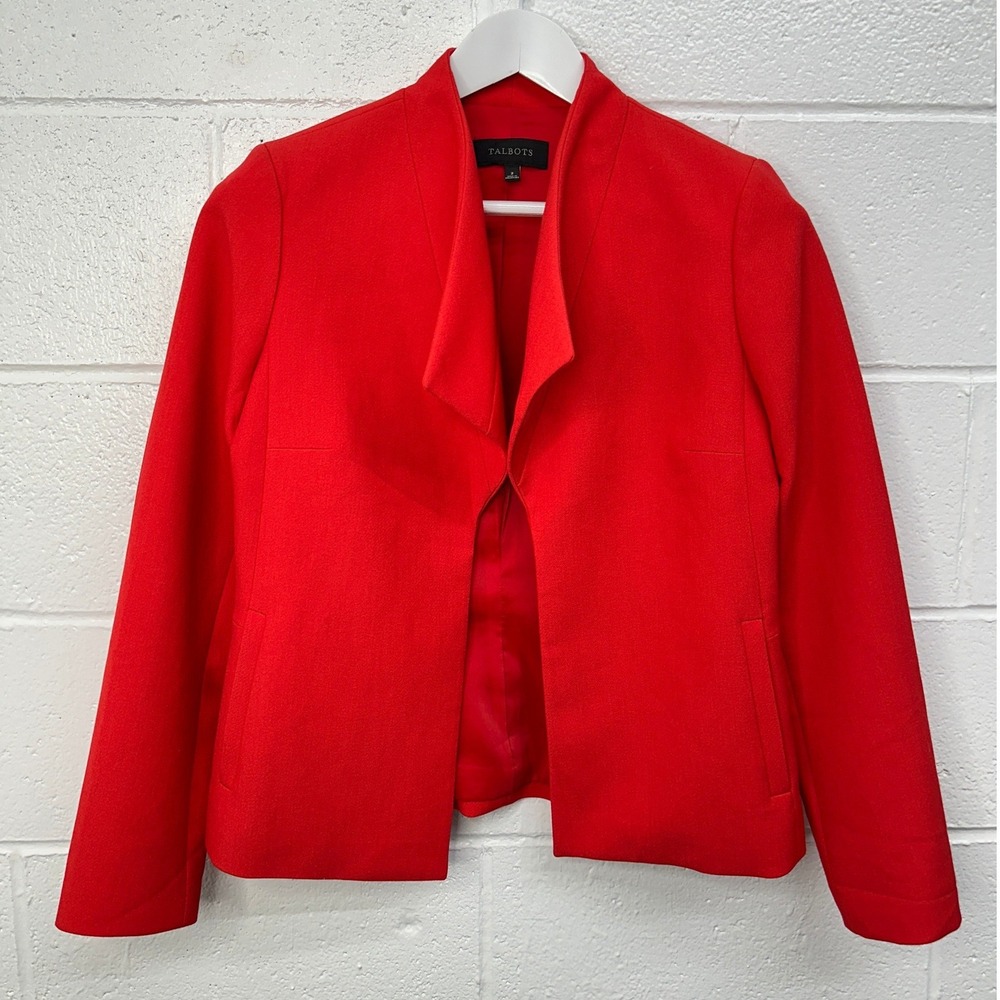 Talbots Blazer Red Open Front Shawl Collar Peplum / Womens 2